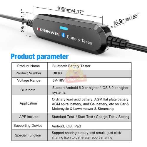 6V and 12V Wireless Bluetooth Battery Tester 100-2000 CCA