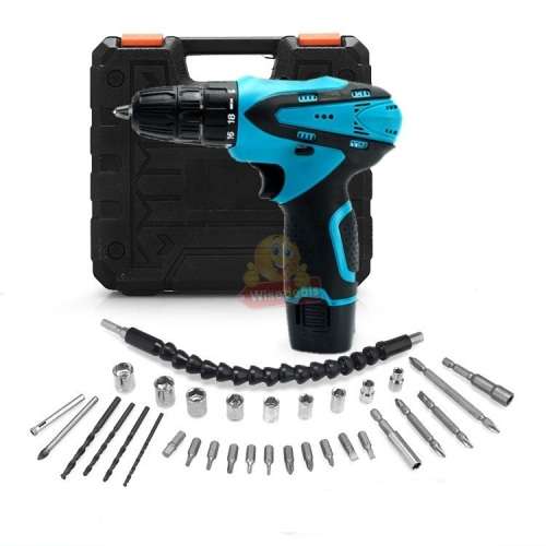 18V Cordless Rechargeable Drill Set with Accessories and 2 Lithium Batteries