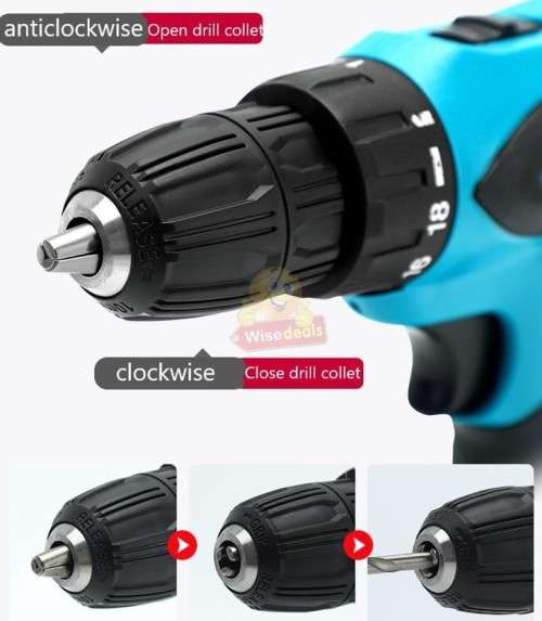 18V Cordless Rechargeable Drill Set with Accessories and 2 Lithium Batteries