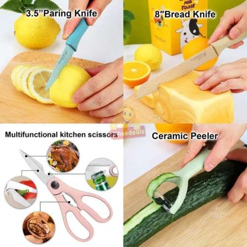 6Pcs Corrugated Kitchen Knife Set, Super Sharp, Durable Coating