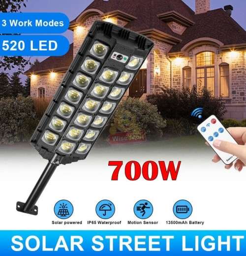 700W Solar Sensor Street Light with 3 Setting Modes and Remote Control