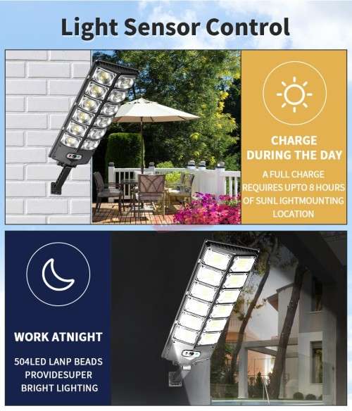 700W Solar Sensor Street Light with 3 Setting Modes and Remote Control