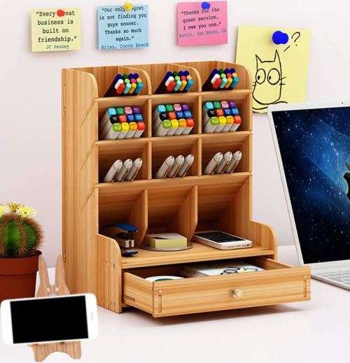 Multi-Function Wooden Desk Organizer and Free Phone Holder