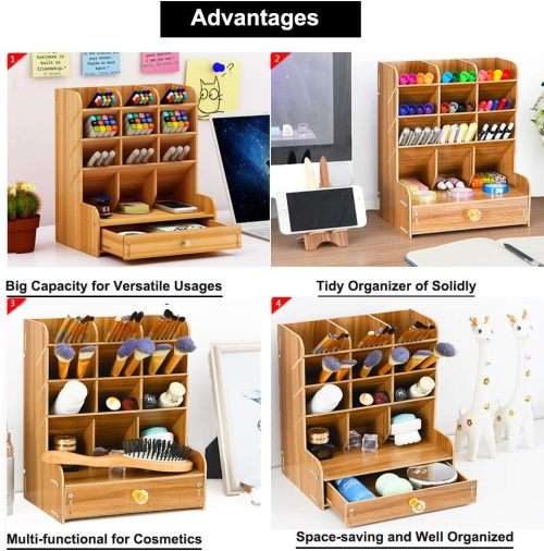 Multi-Function Wooden Desk Organizer and Free Phone Holder