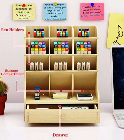 Multi-Function Wooden Desk Organizer and Free Phone Holder