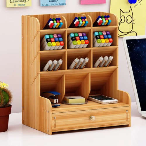 Multi-Function Wooden Desk Organizer and Free Phone Holder
