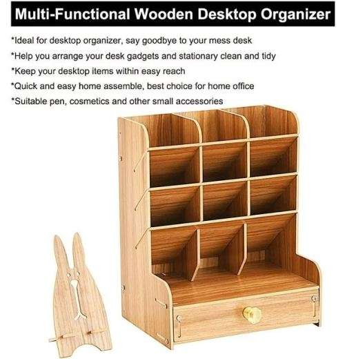 Multi-Function Wooden Desk Organizer and Free Phone Holder