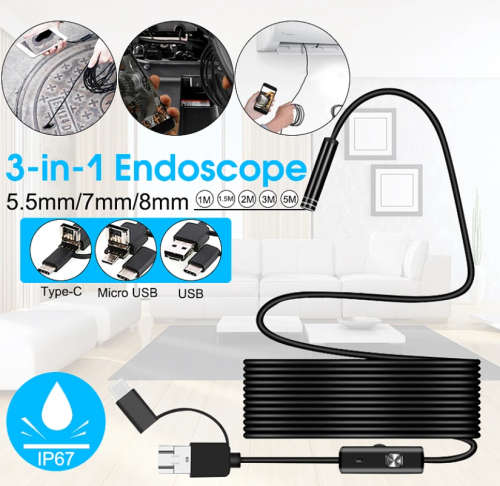 3-in-1 Endoscope Camera with 6 Bright LED Lights