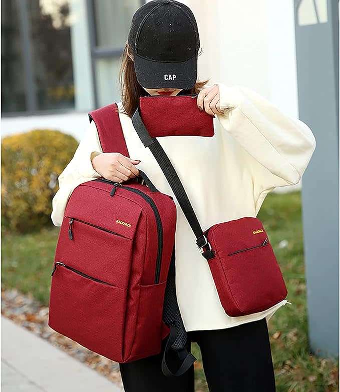 3 Piece Backpack Set, Large Backpack with USB Port and Cable to Charge Devices, Sling and Hand Bag