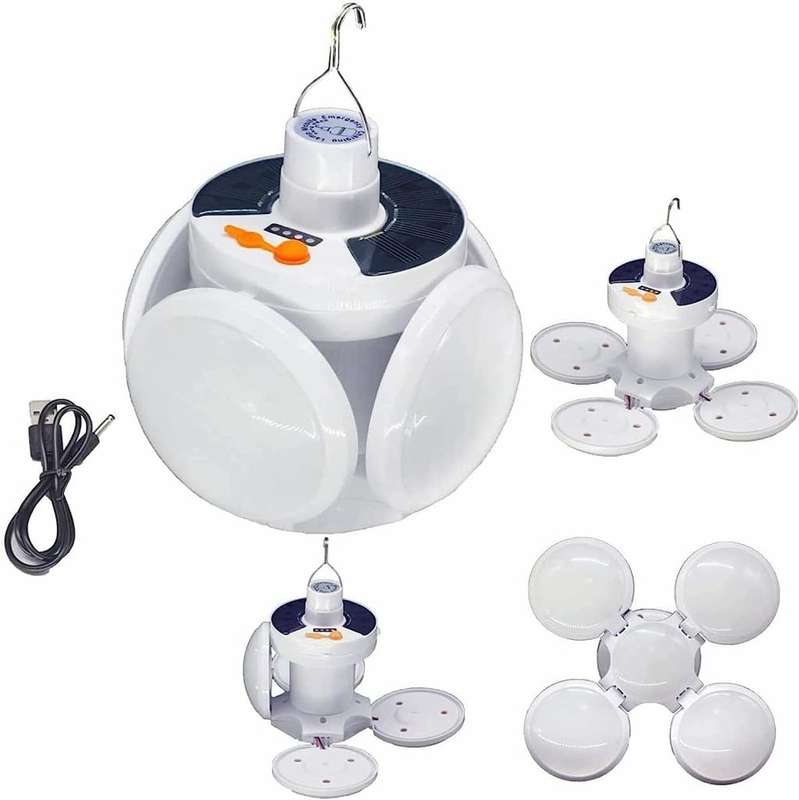 SOLAR 90° Foldable LED Fan Foodball Light, Also Charge with USB, Built-in Lithium Battery,Waterproof