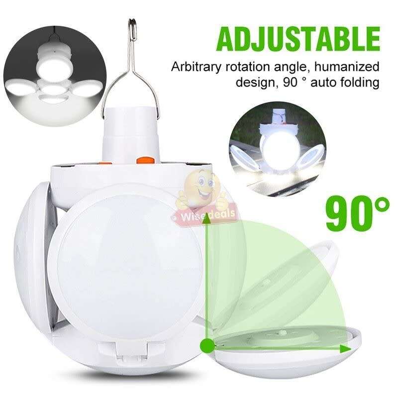 SOLAR 90° Foldable LED Fan Foodball Light, Also Charge with USB, Built-in Lithium Battery,Waterproof