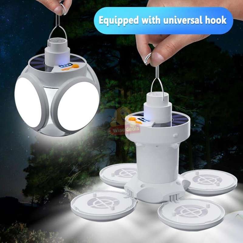 SOLAR 90° Foldable LED Fan Foodball Light, Also Charge with USB, Built-in Lithium Battery,Waterproof