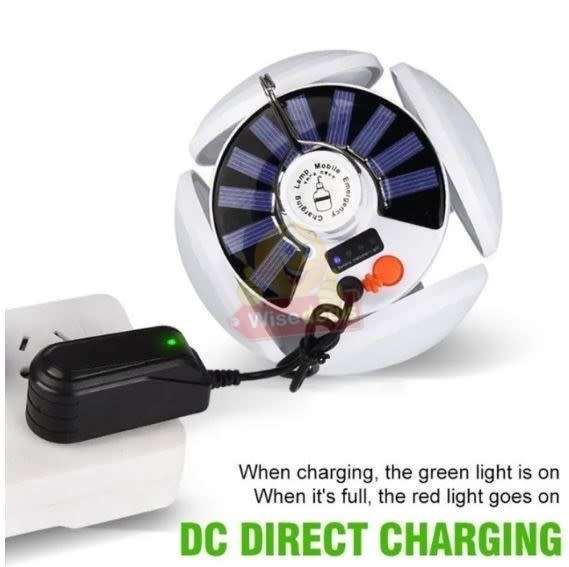 SOLAR 90° Foldable LED Fan Foodball Light, Also Charge with USB, Built-in Lithium Battery,Waterproof