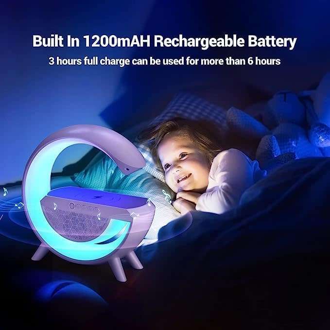 Large Bluetooth 360° Surround Sound Speaker and Wireless Charger, FM Radio with Colourful Lights