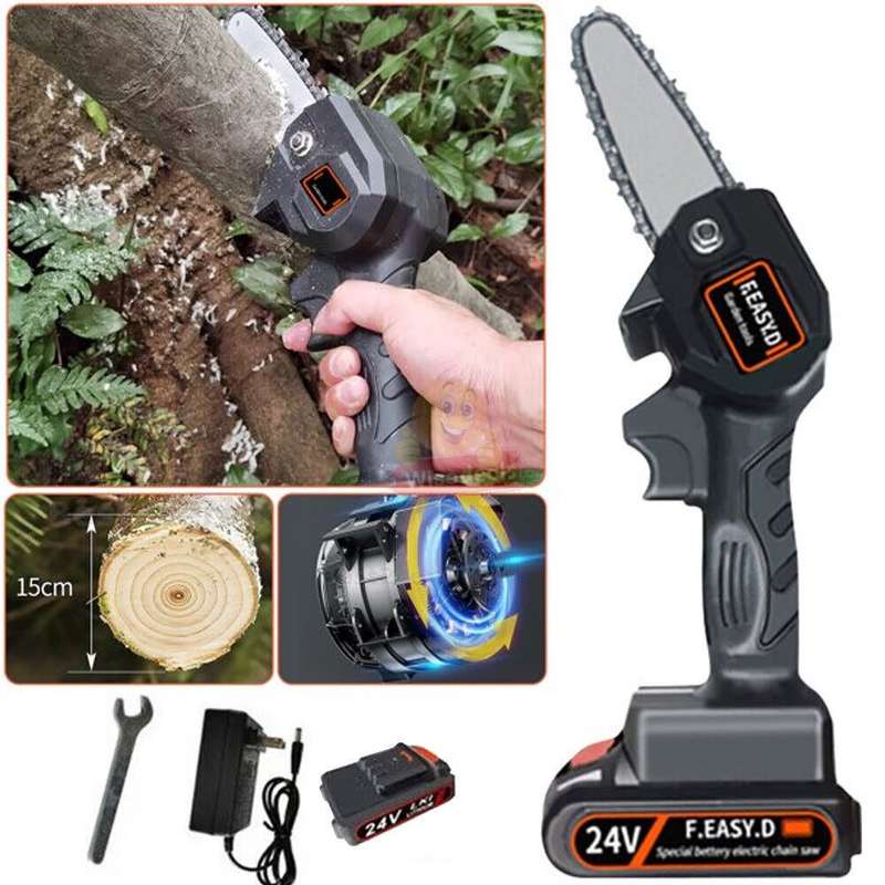 550W Cordless Chainsaw with 24V Lithium Battery, Wrench, Screwdriver & Charger
