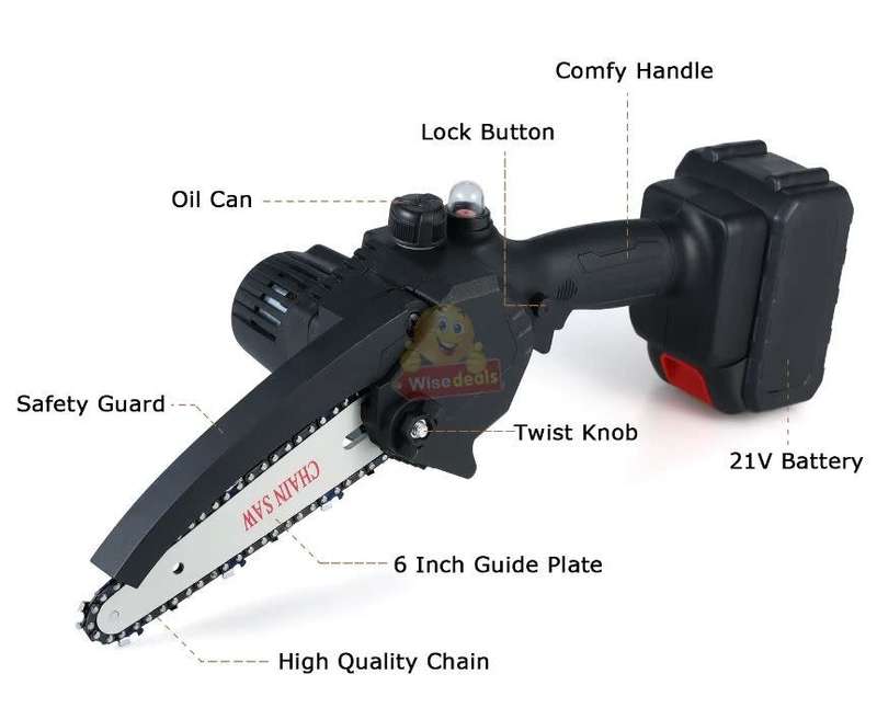 550W Cordless Chainsaw with 24V Lithium Battery, Wrench, Screwdriver & Charger
