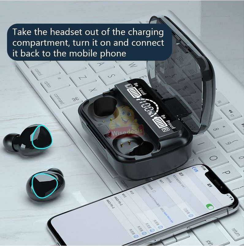 M10 TWS Bluetooth Earbuds with LED Digital Power Display and Power Bank for Charging of Devices