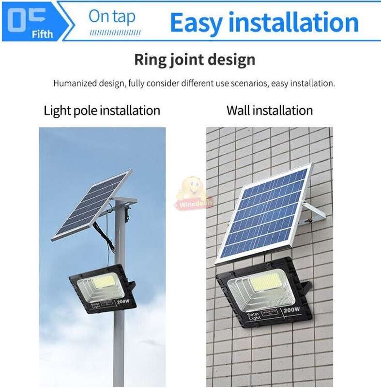 200W LED SOLAR Flood light with Solar Panel and Remote Control and Bracket