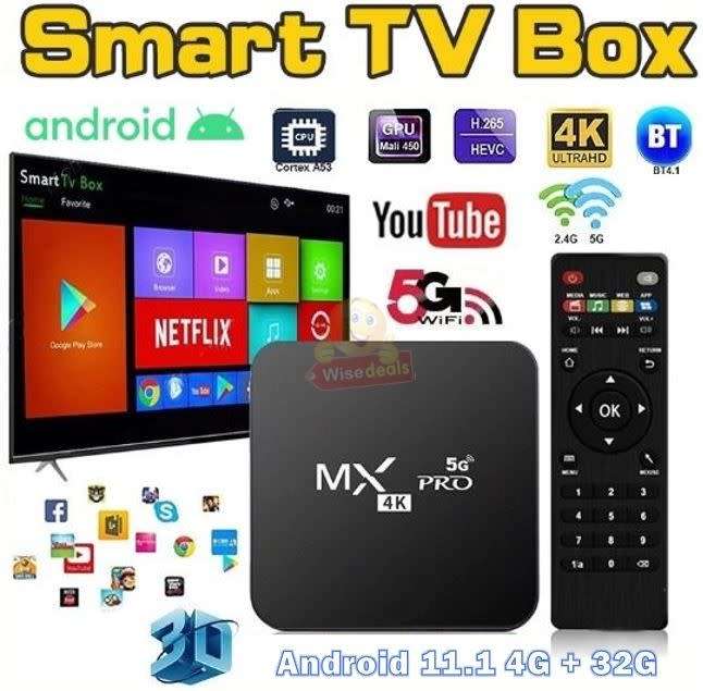 4K MXQ Pro 5G Android TV Box, Android 11.1 4G + 32G