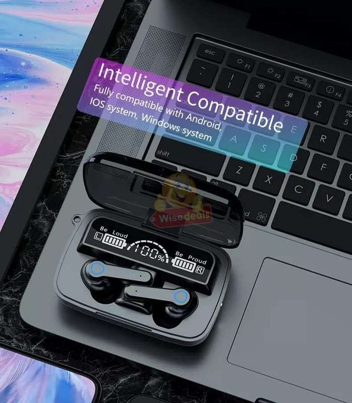 LED Display M19 Wireless Bluetooth Earbuds with Siri Voice Assistant, Waterproof, Power Bank