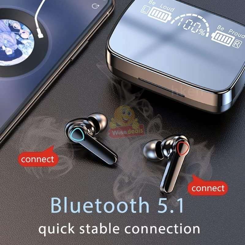 LED Display M19 Wireless Bluetooth Earbuds with Siri Voice Assistant, Waterproof, Power Bank