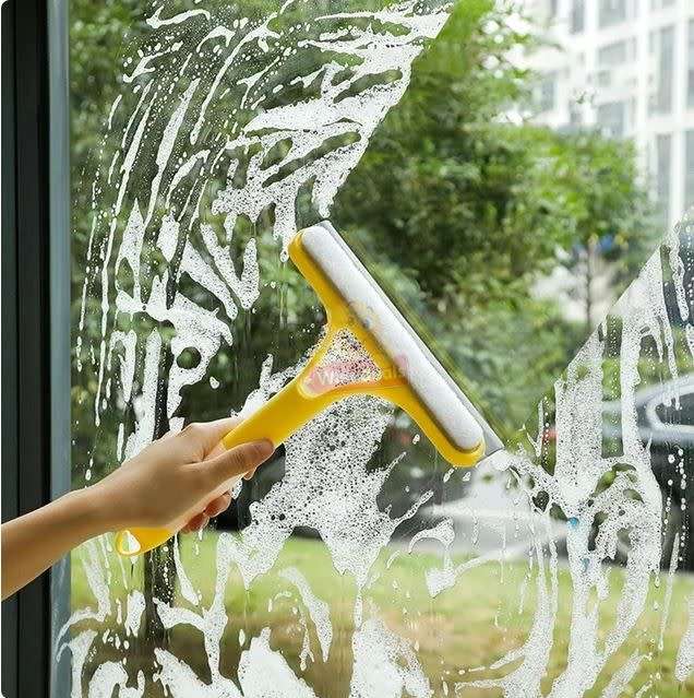 Car Window Scraper with attached Sprayer - Effortlessly Clean Mirrors, Screens, and Bathroom Surface