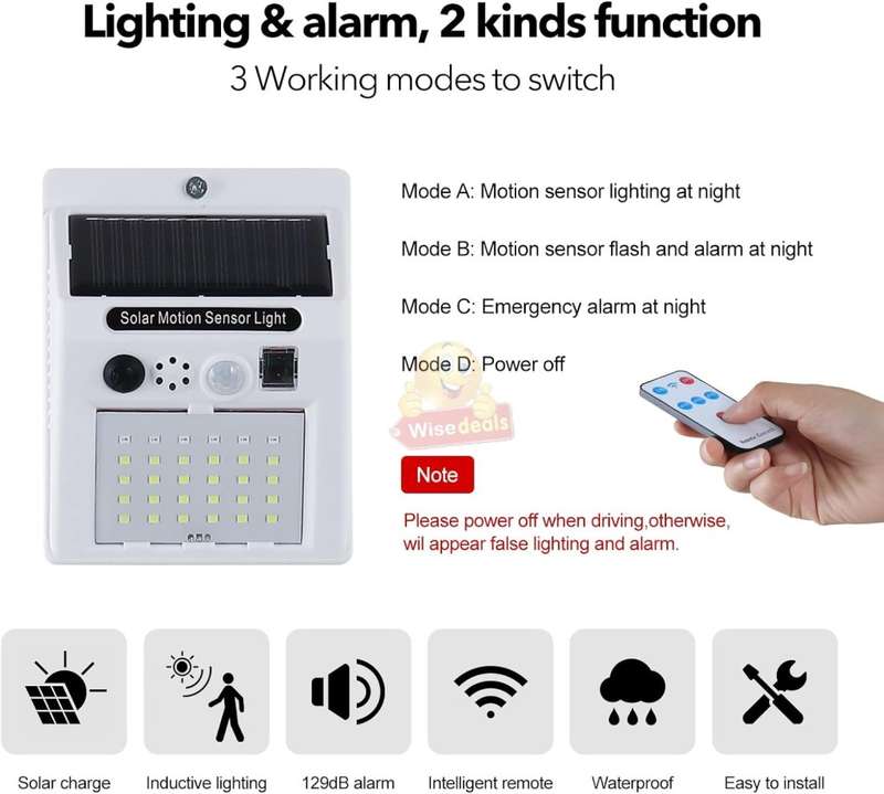 Solar Sound and Alarm Wall Light with 3 Setting Modes, Auto-sensing, No Wiring required - START R1
