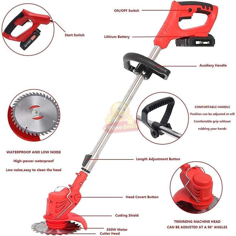 24V Lithium Battery Rechargeable Wireless Lawn Mower and Grass Cutter with lots of Accessories