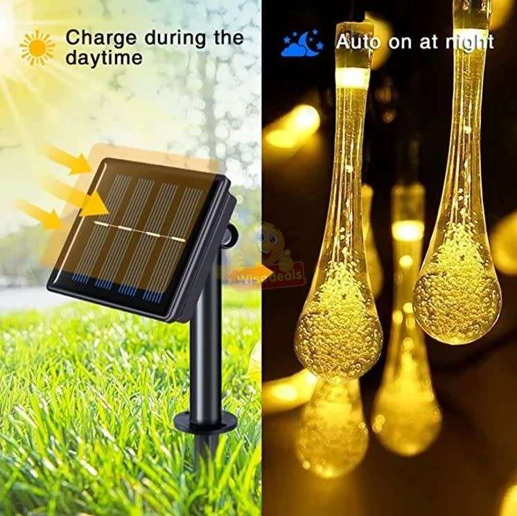 5m Waterproof SOLAR Powered Water Drop String Light Set  Zero Electricity