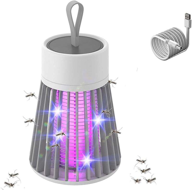 USB Rechargeable 360 Degree Powerful Mosquito Killer Light with Handle - Purple and White