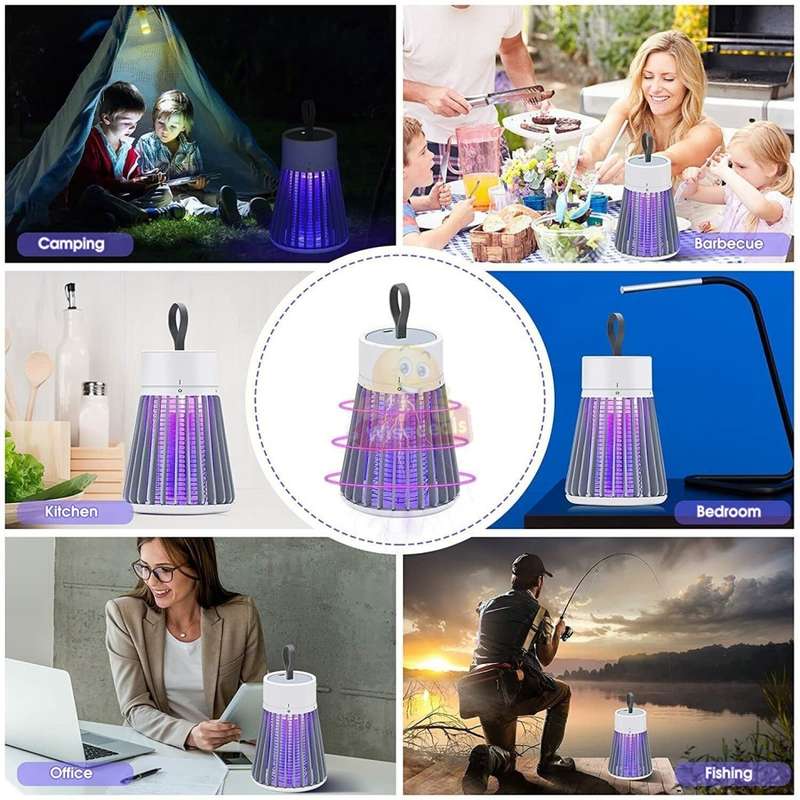 USB Rechargeable 360 Degree Powerful Mosquito Killer Light with Handle - Purple and White
