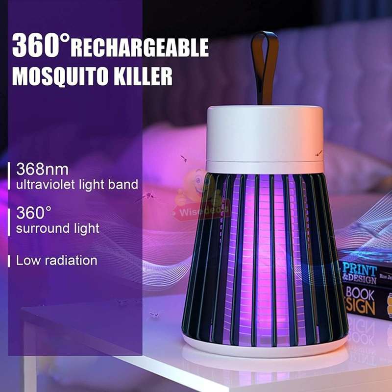 USB Rechargeable 360 Degree Powerful Mosquito Killer Light with Handle - Purple and White