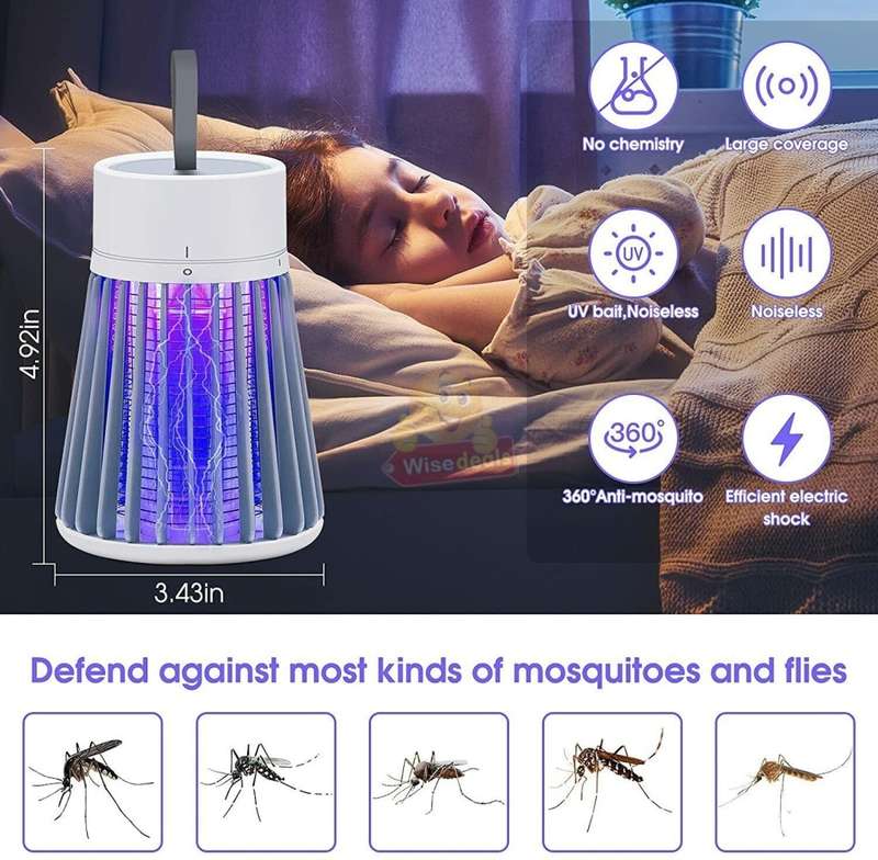 USB Rechargeable 360 Degree Powerful Mosquito Killer Light with Handle - Purple and White