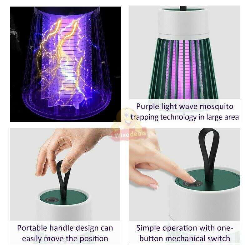 USB Rechargeable 360 Degree Powerful Mosquito Killer Light with Handle - Purple and White
