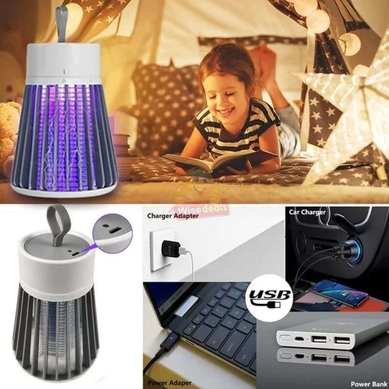USB Rechargeable 360 Degree Powerful Mosquito Killer Light with Handle - Purple and White