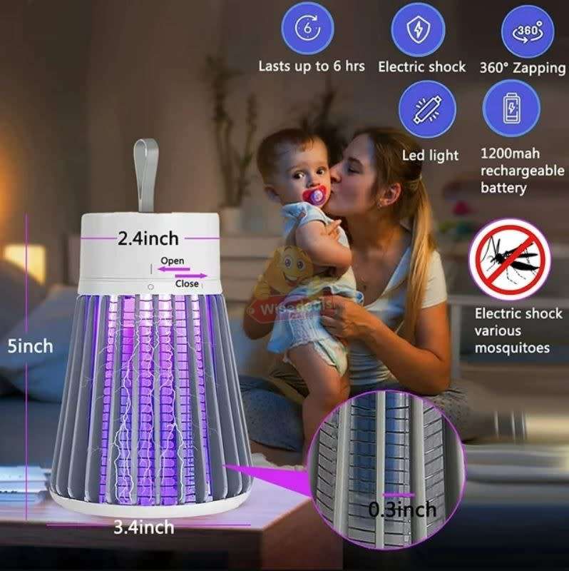 USB Rechargeable 360 Degree Powerful Mosquito Killer Light with Handle - Purple and White