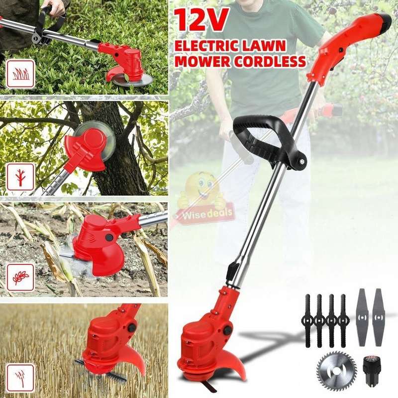 3 in 1 Cordless 12V Lawn Mower and Grass Cutter with Lithium Battery , Extendable and Foldable