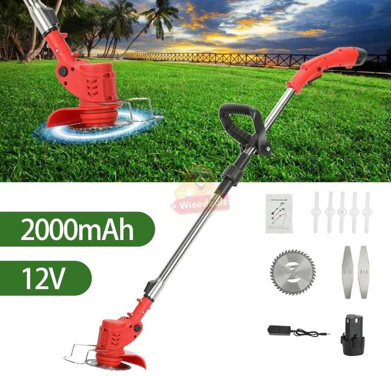 3 in 1 Cordless 12V Lawn Mower and Grass Cutter with Lithium Battery , Extendable and Foldable