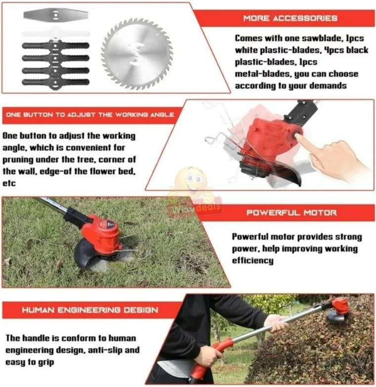 3 in 1 Cordless 12V Lawn Mower and Grass Cutter with Lithium Battery , Extendable and Foldable