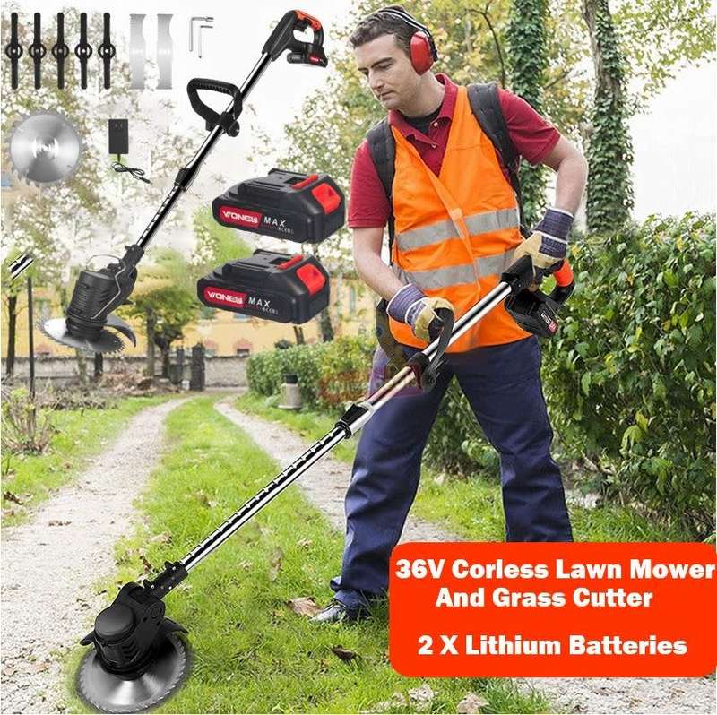 36V Rechargeable Wireless Lawn Mower and Grass Cutter, 2 X 36V Lithium Batteries