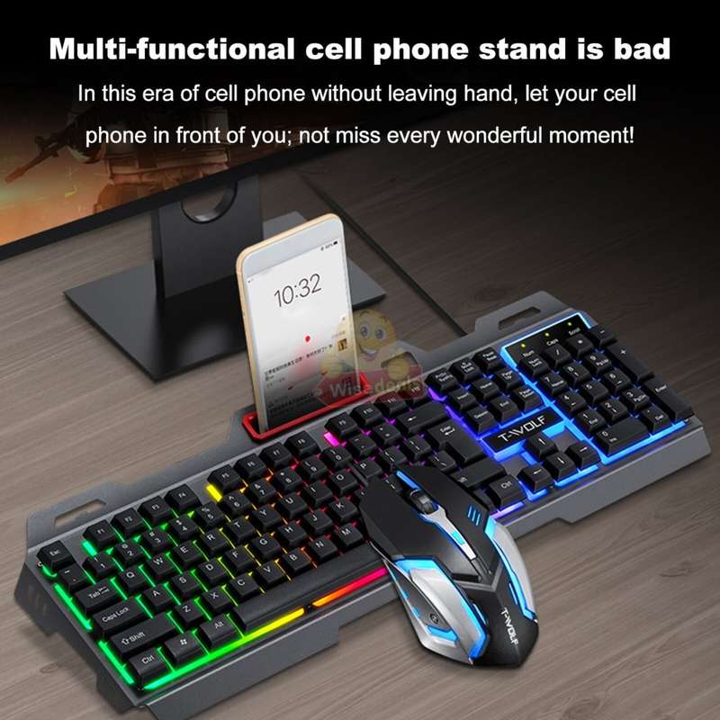 T-WOLF Gaming Keyboard and Mouse Set, 4D Buttons, Colourful Lights