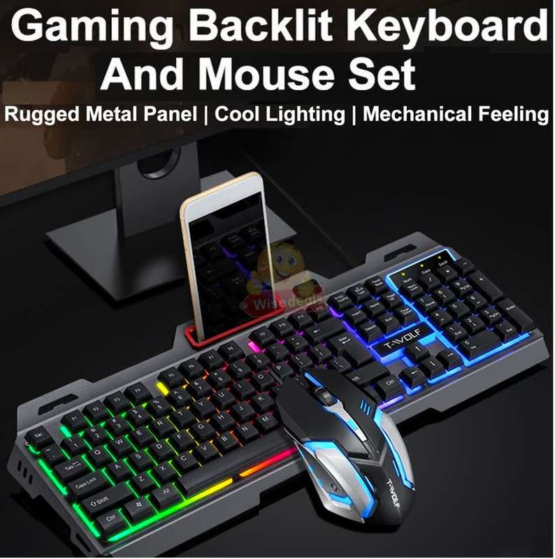 T-WOLF Gaming Keyboard and Mouse Set, 4D Buttons, Colourful Lights