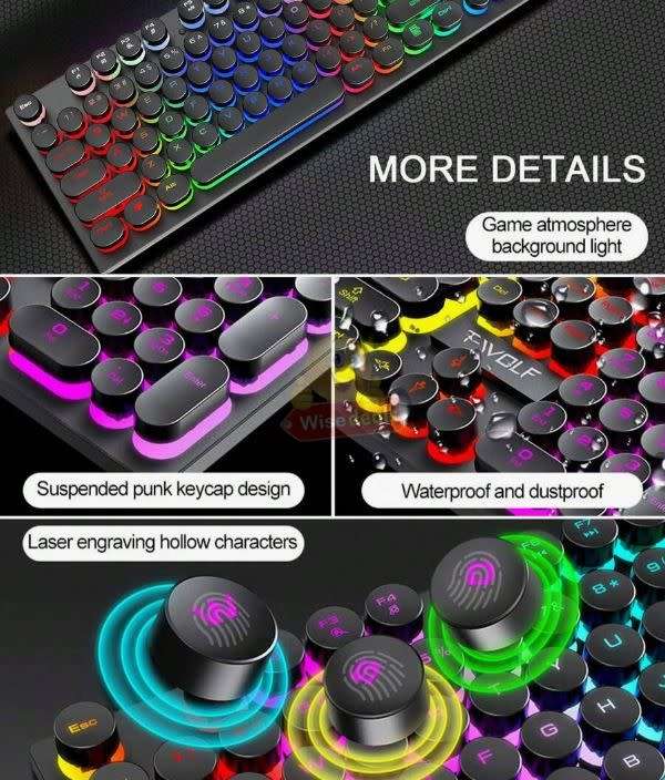 T-Wolf Retro Rainbow Gaming Keyboard with an Amazing Colour Spectrum