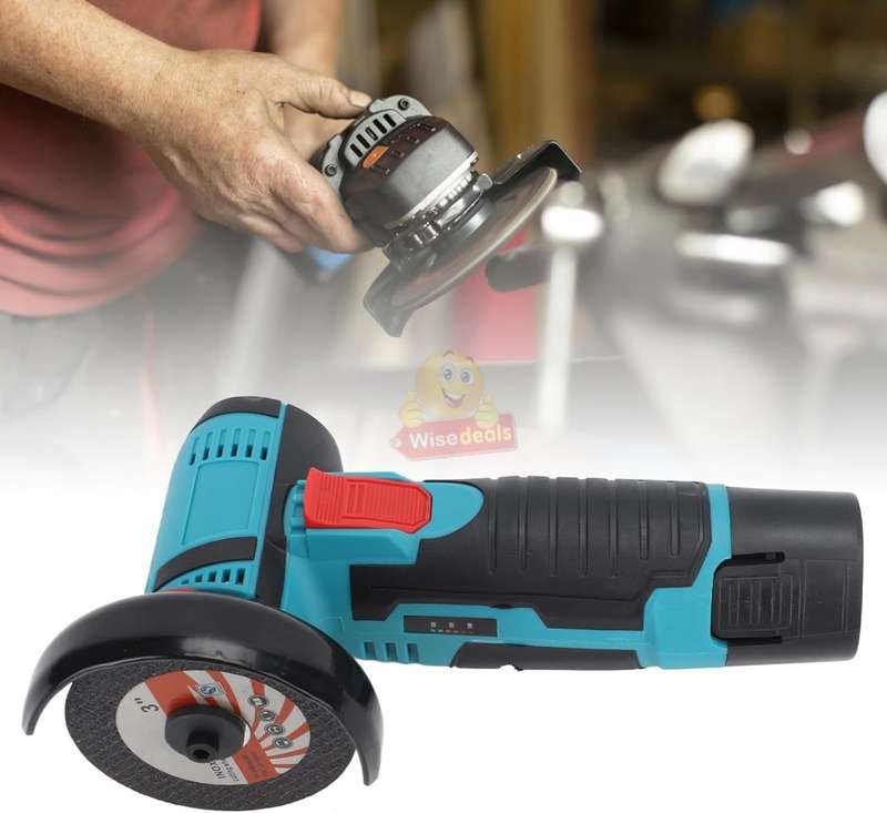 Cordless Rechargeable Angle Grinder Kit with 2 X Discs, Wrench, 2 X 12V Lithium Batteries & Case -R1