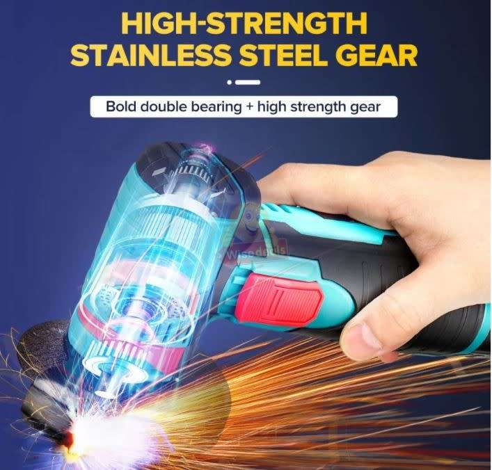 Cordless Rechargeable Angle Grinder Kit with 2 X Discs, Wrench, 2 X 12V Lithium Batteries & Case -R1