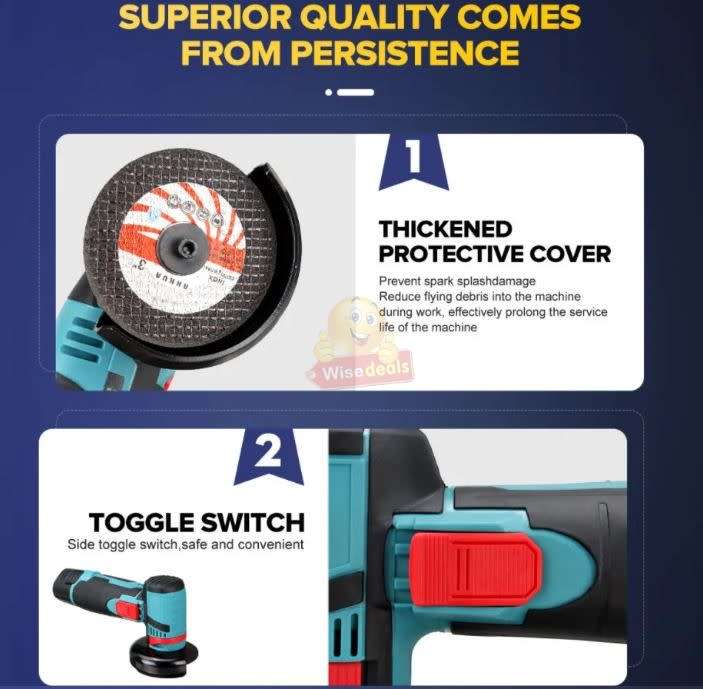 Cordless Rechargeable Angle Grinder Kit with 2 X Discs, Wrench, 2 X 12V Lithium Batteries & Case -R1