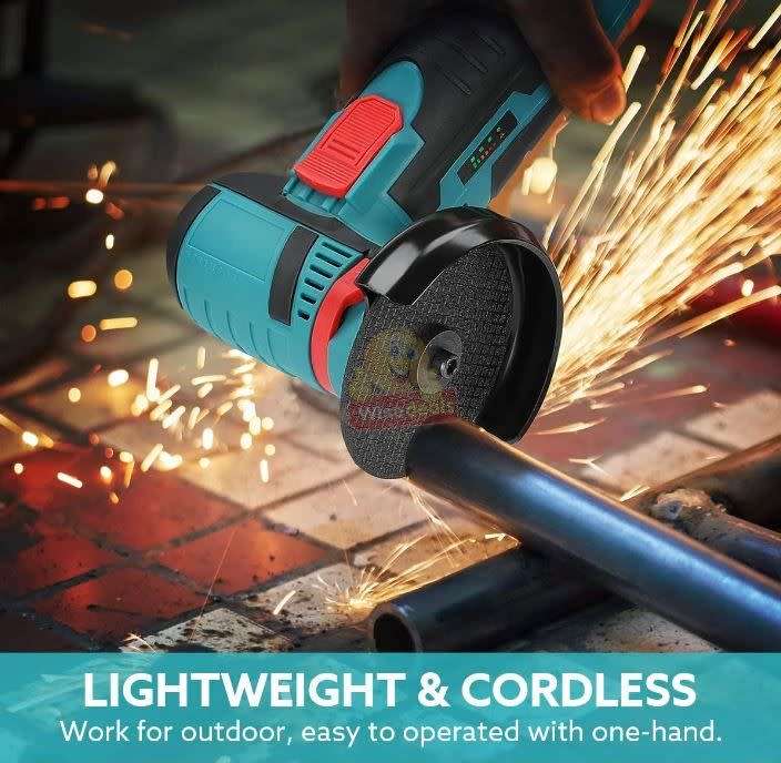 Cordless Rechargeable Angle Grinder Kit with 2 X Discs, Wrench, 2 X 12V Lithium Batteries & Case -R1
