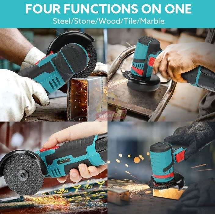 Cordless Rechargeable Angle Grinder Kit with 2 X Discs, Wrench, 2 X 12V Lithium Batteries & Case -R1
