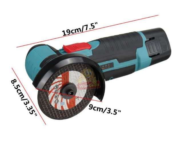 Cordless Rechargeable Angle Grinder Kit with 2 X Discs, Wrench, 2 X 12V Lithium Batteries & Case -R1