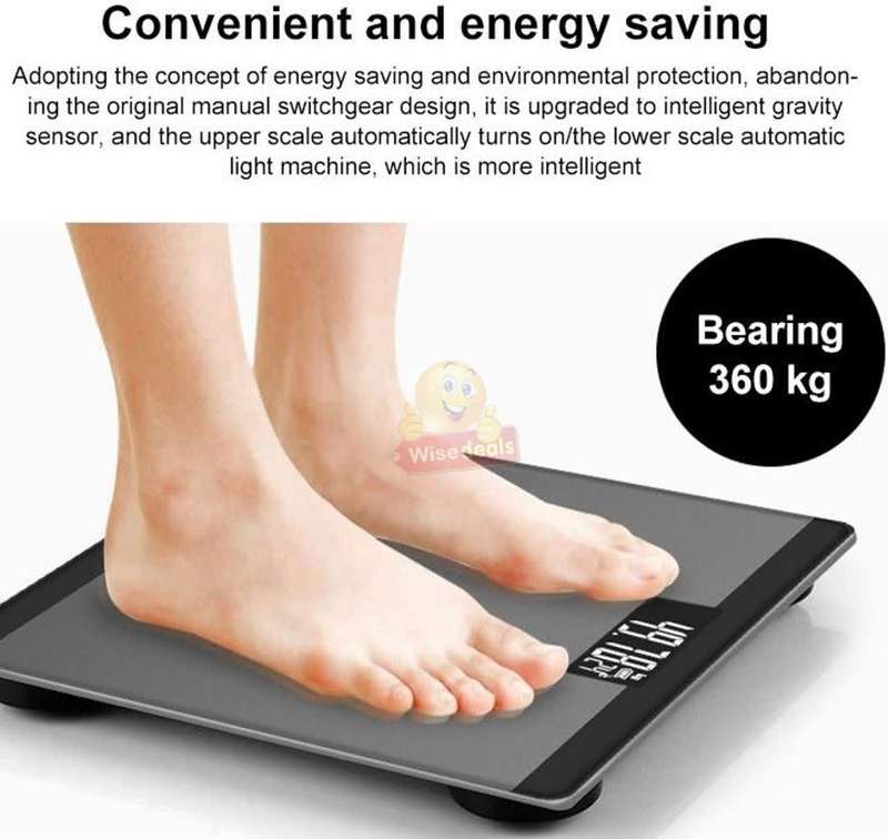 Tempered Glass Electronic Scale with LED Weight Display, Battery Reminder, with Anti-Slip Base